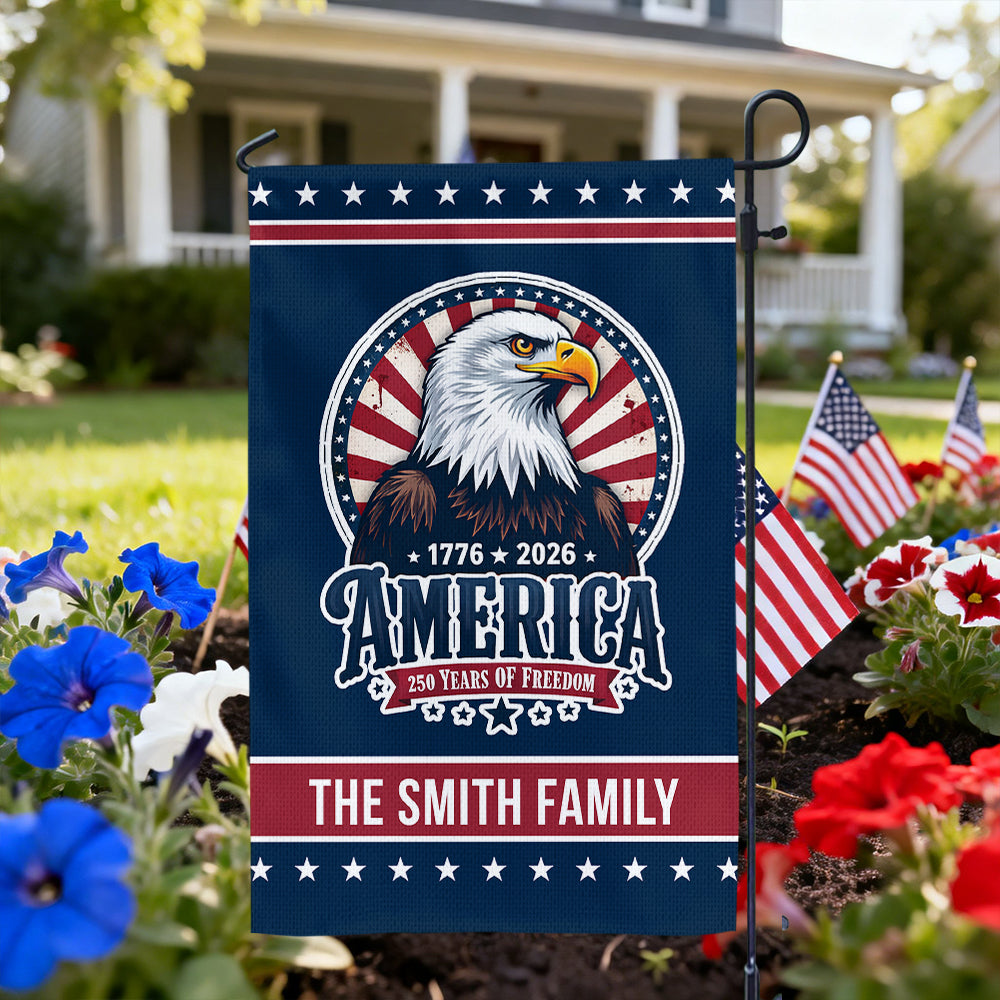 Epic US Freedom Proud Flag Personalized Family Name America - Personalized Garden Flag