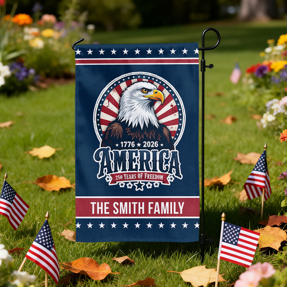 Epic US Freedom Proud Flag Personalized Family Name America - Personalized Garden Flag