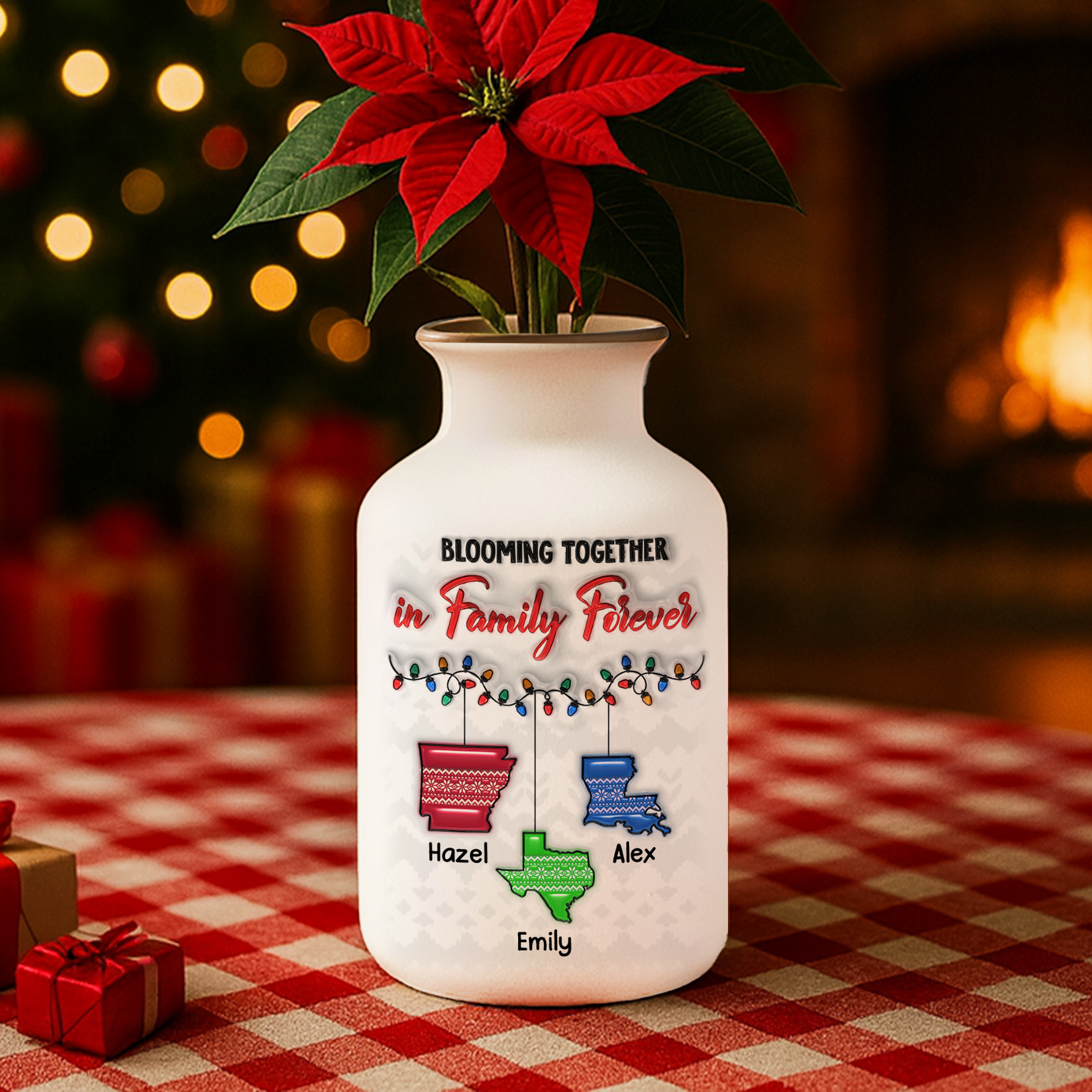 Personalized family love knows no distance flower vase. Elegant white ceramic vase with minimalist design.