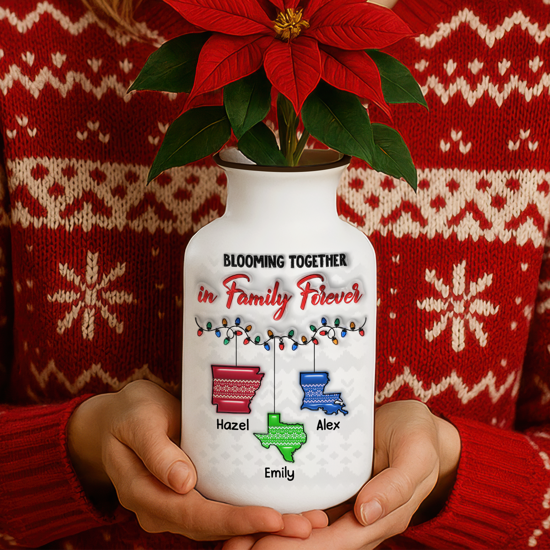 Personalized family love knows no distance flower vase. Elegant white ceramic vase with minimalist design.