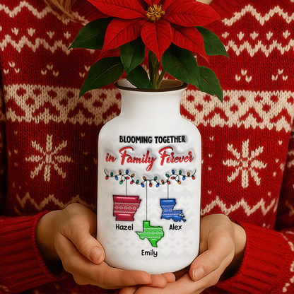 Personalized family love knows no distance flower vase. Elegant white ceramic vase with minimalist design.