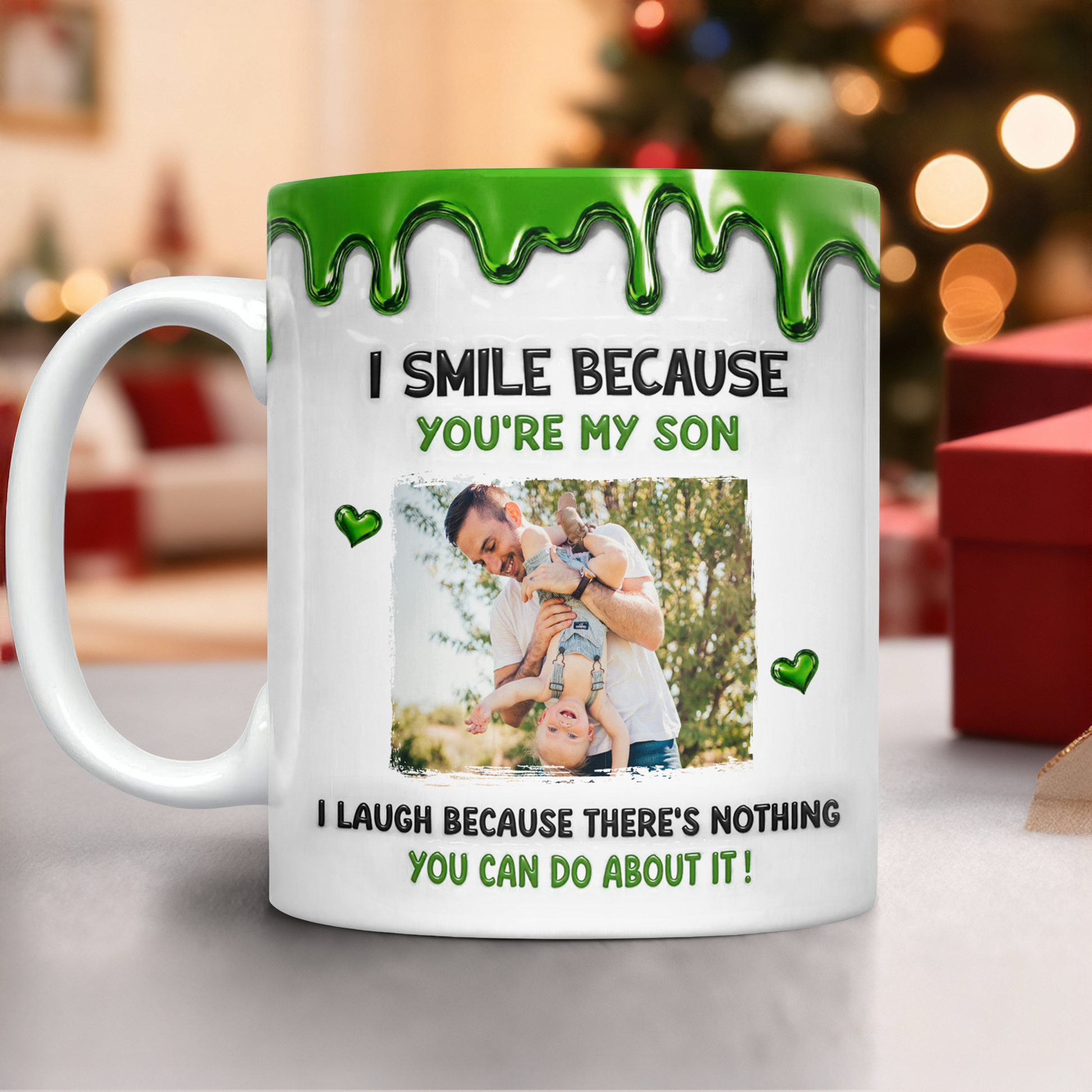 Custom photo family mug with 3D effect, personalized coffee mug.

