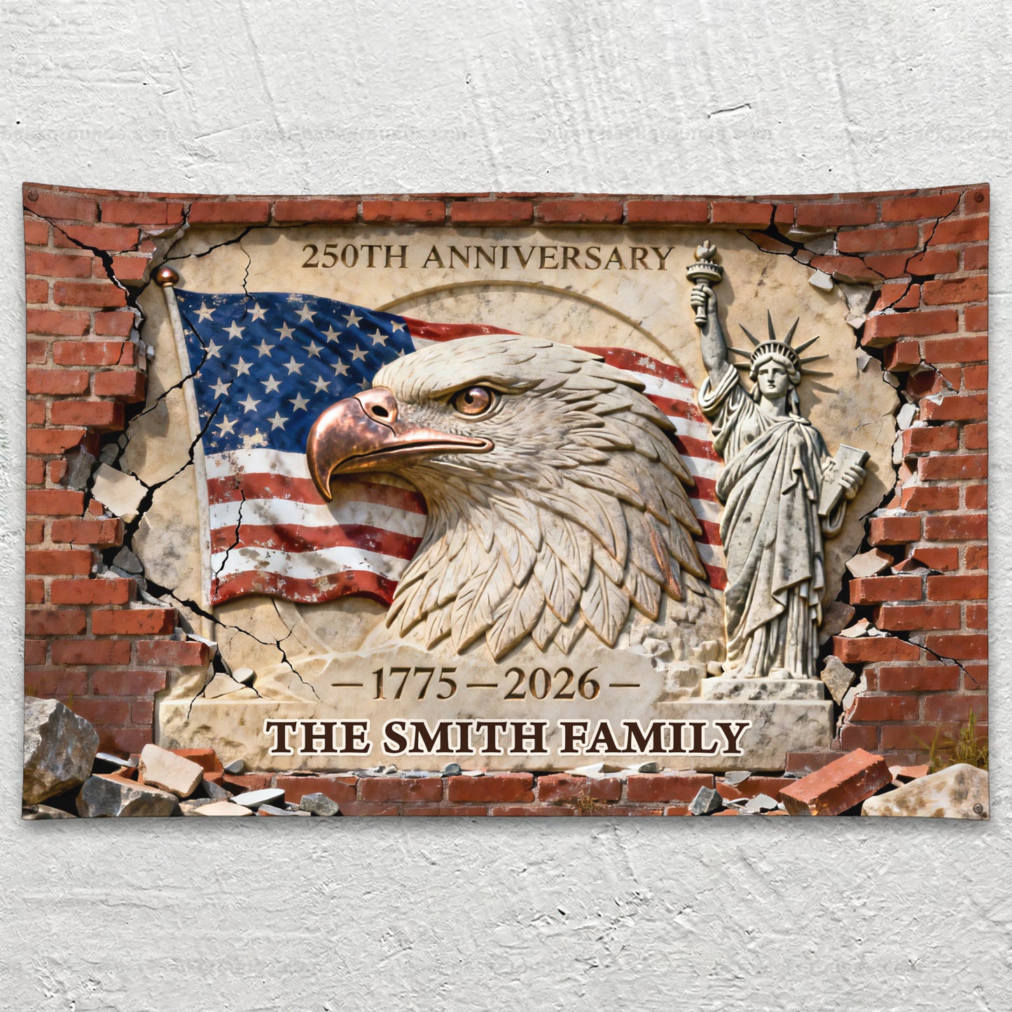 Family Name America 250 Birthday American Flag - Semiquincentennial Eagle Flag - Personalized House Flag