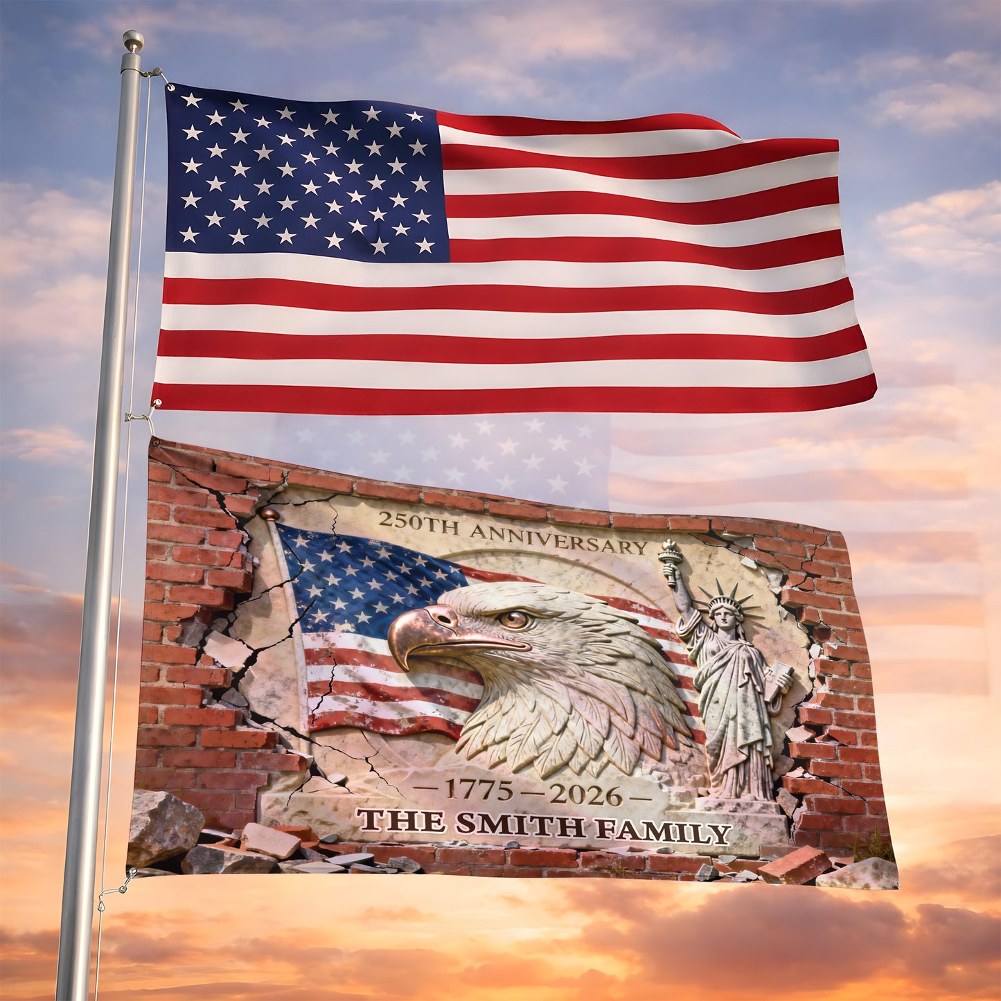 Family Name America 250 Birthday American Flag - Semiquincentennial Eagle Flag - Personalized House Flag