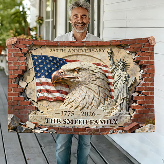 Family Name America 250 Birthday American Flag - Semiquincentennial Eagle Flag - Personalized House Flag