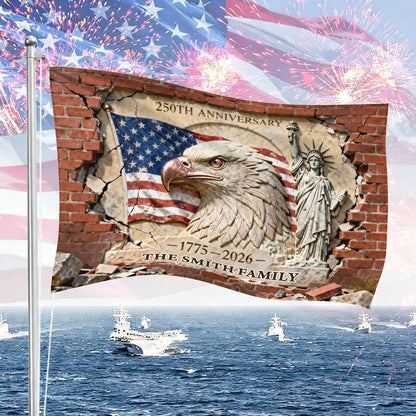 Family Name America 250 Birthday American Flag - Semiquincentennial Eagle Flag - Personalized House Flag
