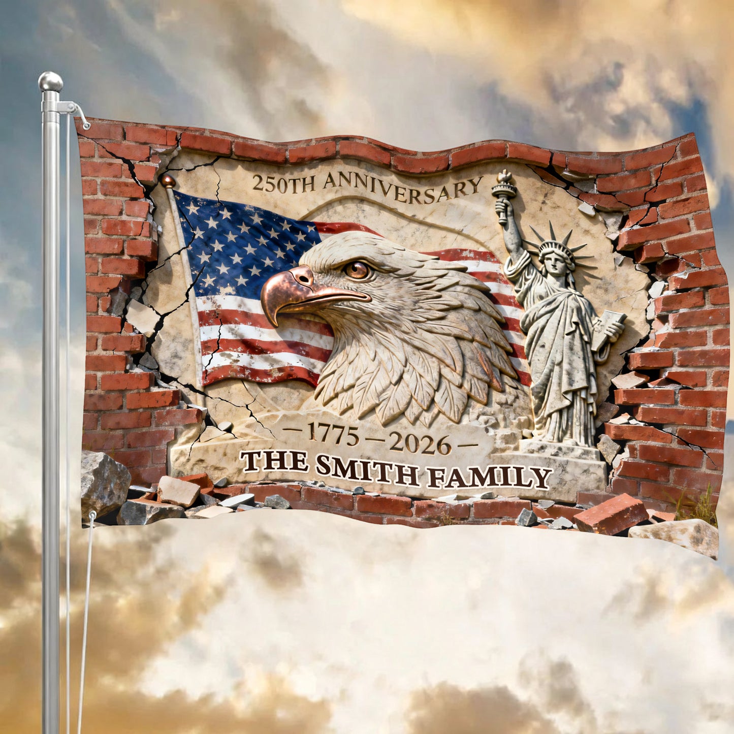Family Name America 250 Birthday American Flag - Semiquincentennial Eagle Flag - Personalized House Flag