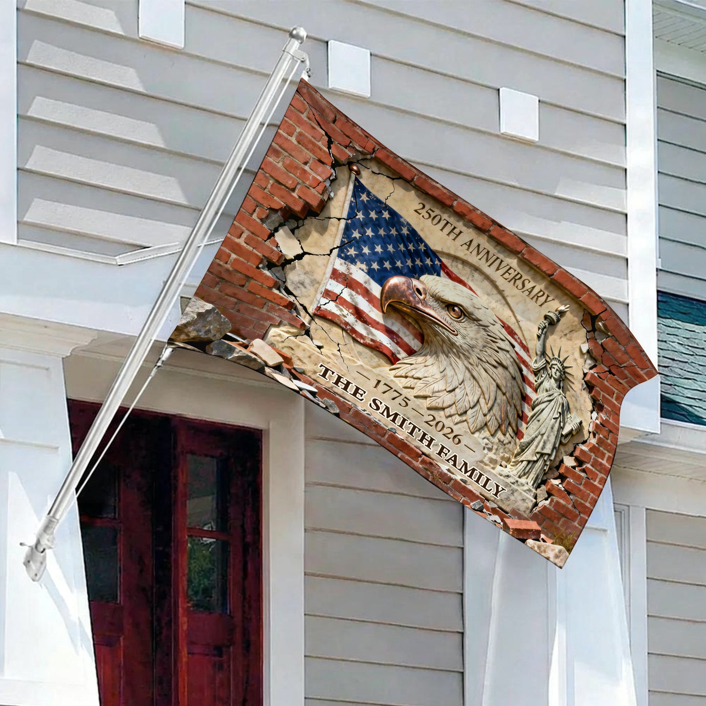 Family Name America 250 Birthday American Flag - Semiquincentennial Eagle Flag - Personalized House Flag