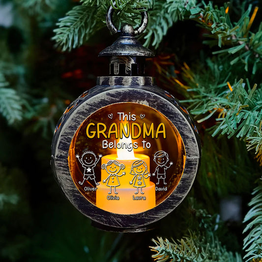 Family Personalized Candlelight Lantern Ornament, a custom Christmas gift for family members.