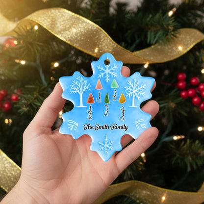 Personalized family snow sea glass ornament, custom acrylic 2-layered design.