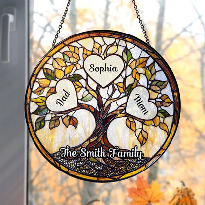 Personalized family unbreakable bond photo stained glass suncatcher.