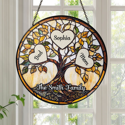 Personalized family unbreakable bond photo stained glass suncatcher.