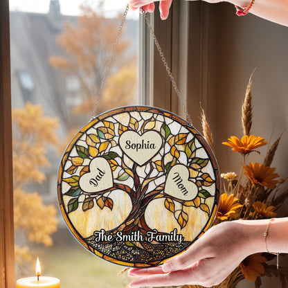 Personalized family unbreakable bond photo stained glass suncatcher.