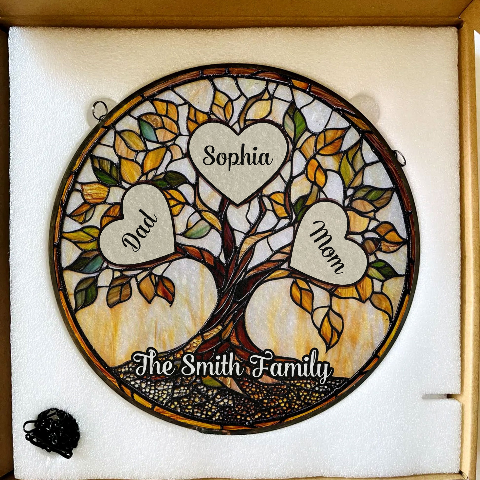 Personalized family unbreakable bond photo stained glass suncatcher.