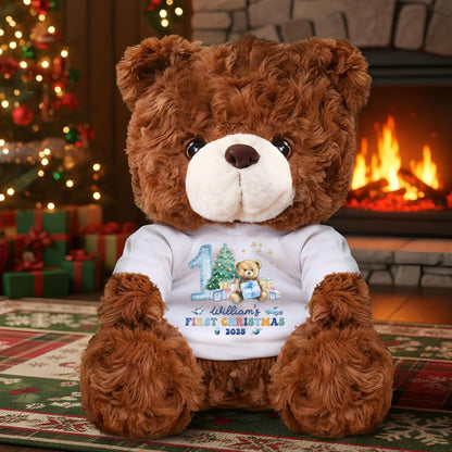 Personalized First Christmas Teddy Bear Plush - A cuddly and unique keepsake for baby's first holiday.