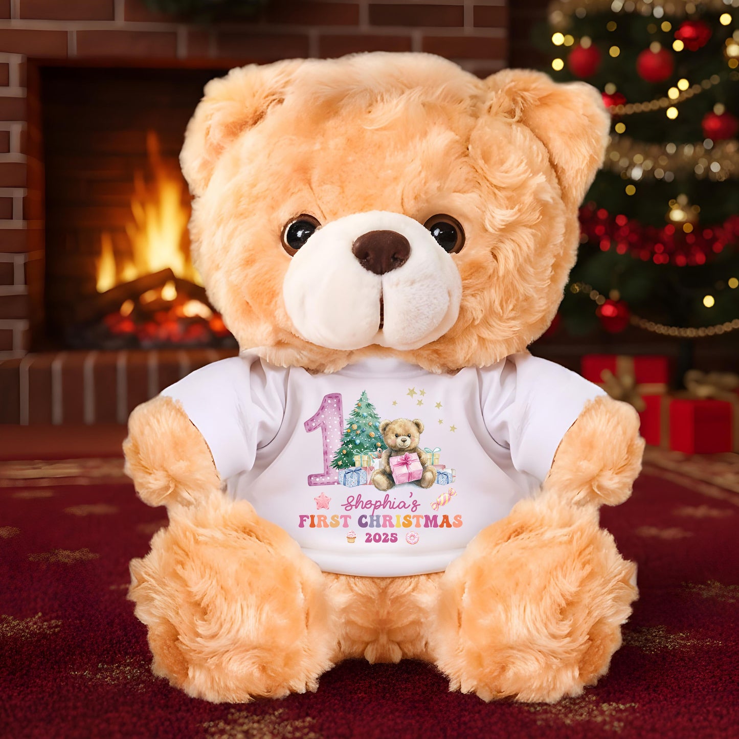 Personalized First Christmas Teddy Bear Plush - A cuddly and unique keepsake for baby's first holiday.