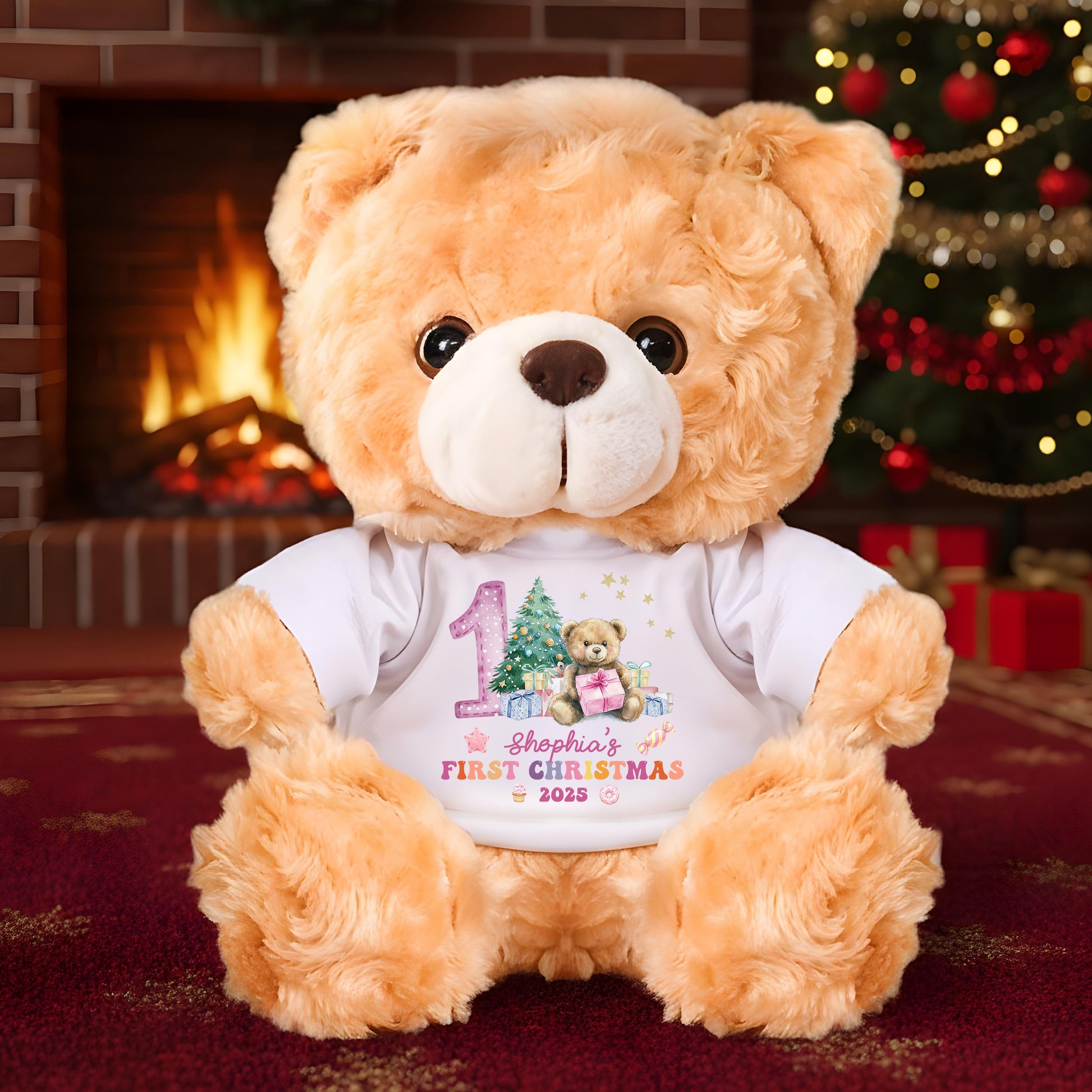 Personalized First Christmas Teddy Bear Plush - A cuddly and unique keepsake for baby's first holiday.