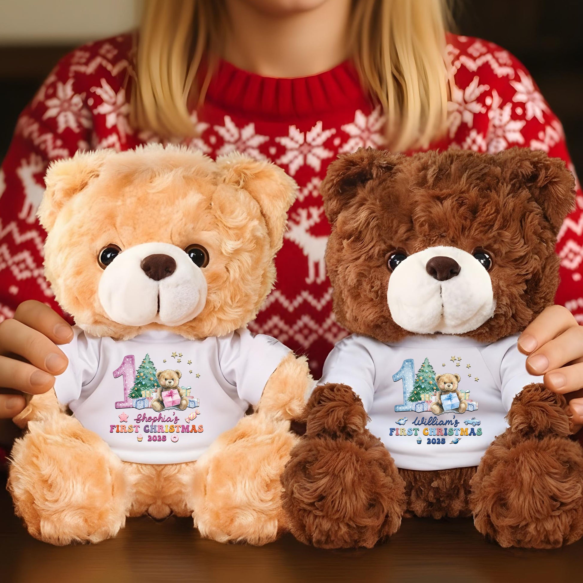 Personalized First Christmas Teddy Bear Plush - A cuddly and unique keepsake for baby's first holiday.