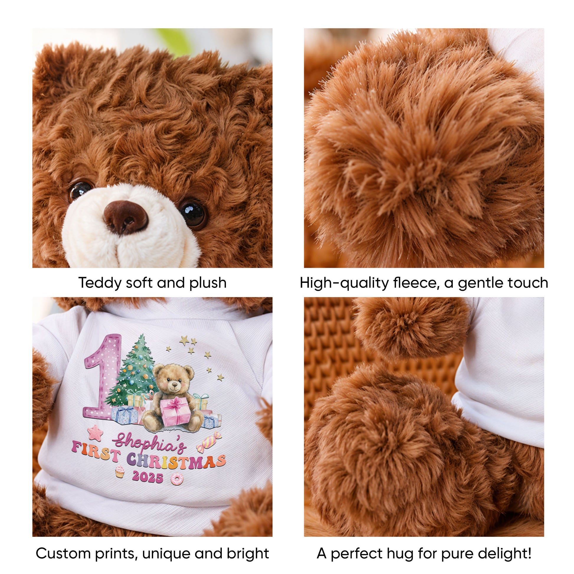 Personalized First Christmas Teddy Bear Plush - A cuddly and unique keepsake for baby's first holiday.