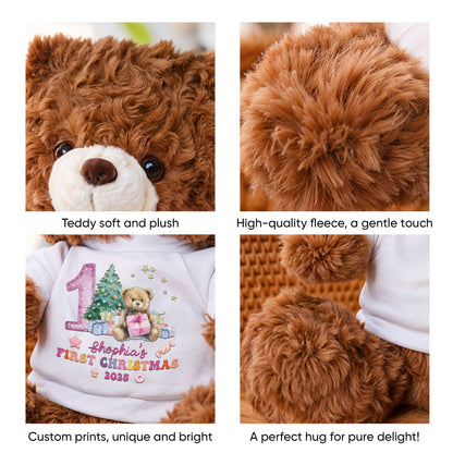 Personalized First Christmas Teddy Bear Plush - A cuddly and unique keepsake for baby's first holiday.