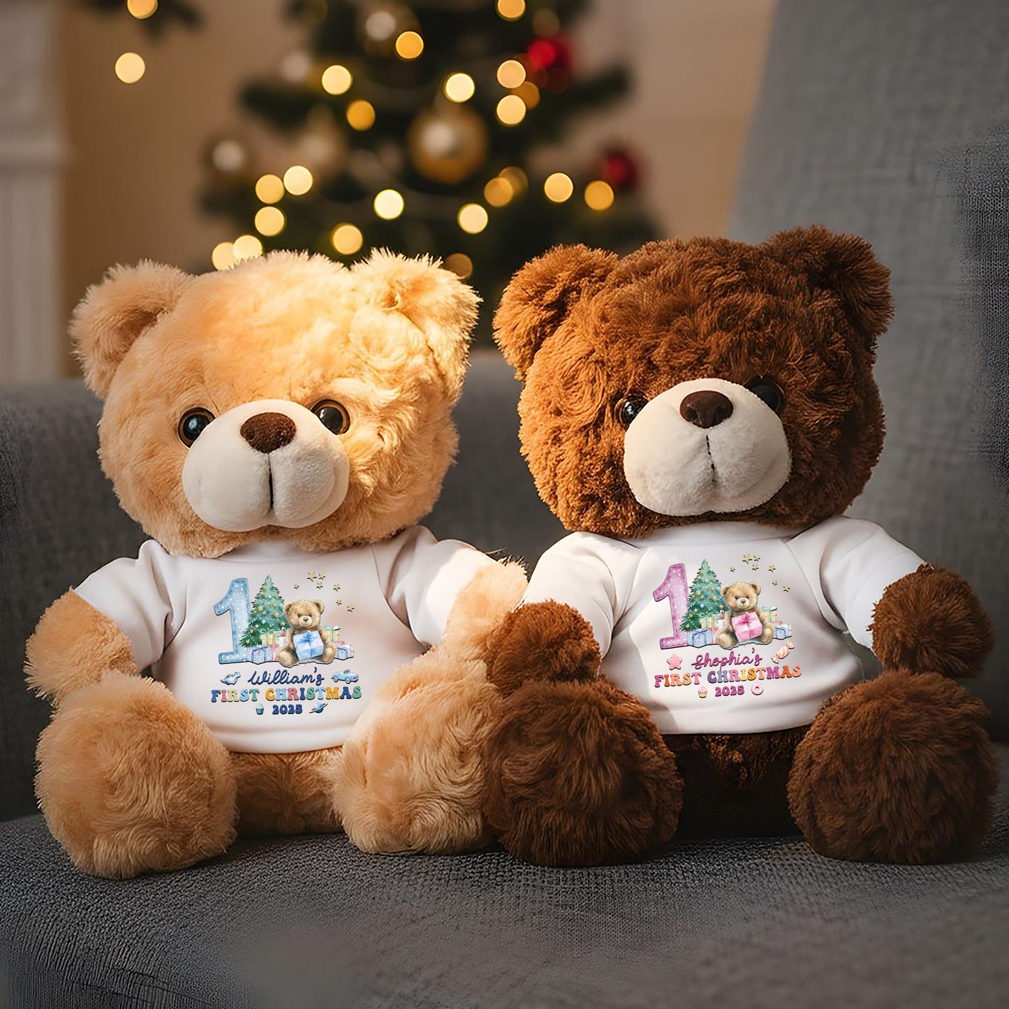 Personalized First Christmas Teddy Bear Plush - A cuddly and unique keepsake for baby's first holiday.