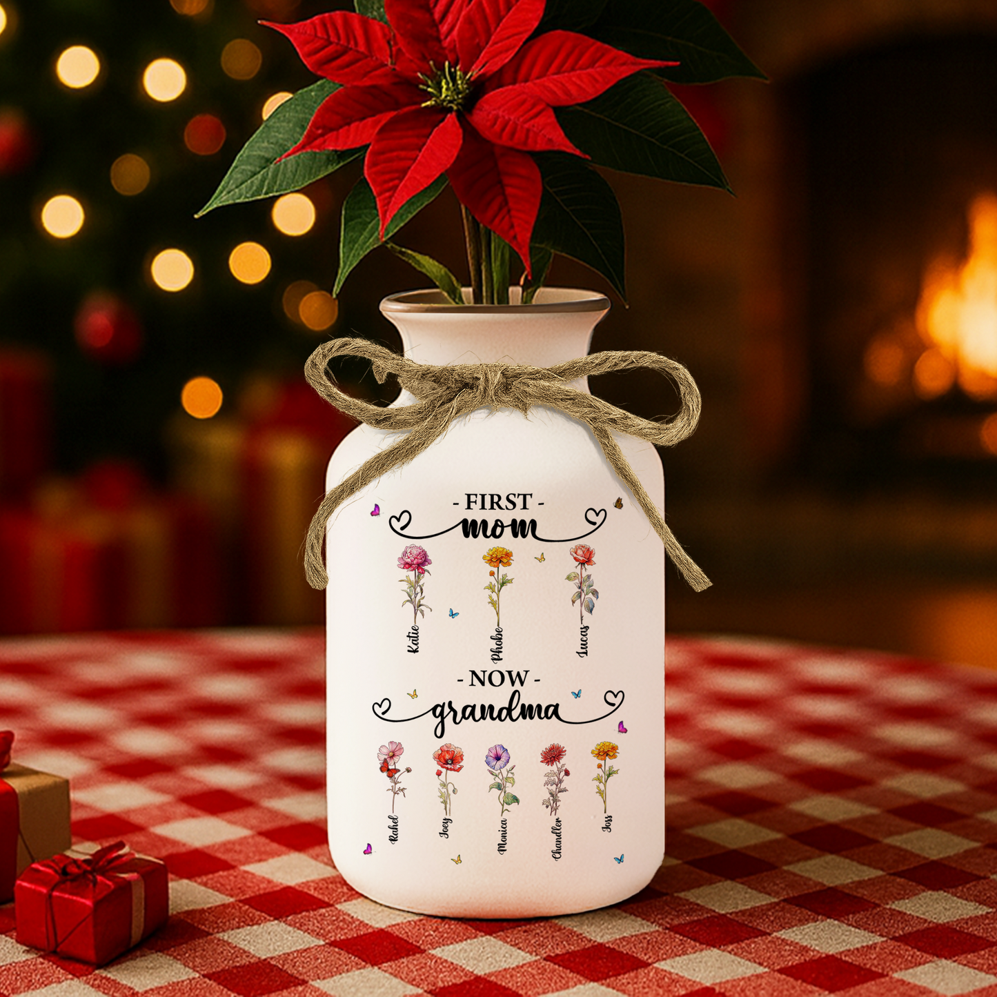 Personalized "First Mom, Now Grandma" flower vase - elegant white ceramic gift.