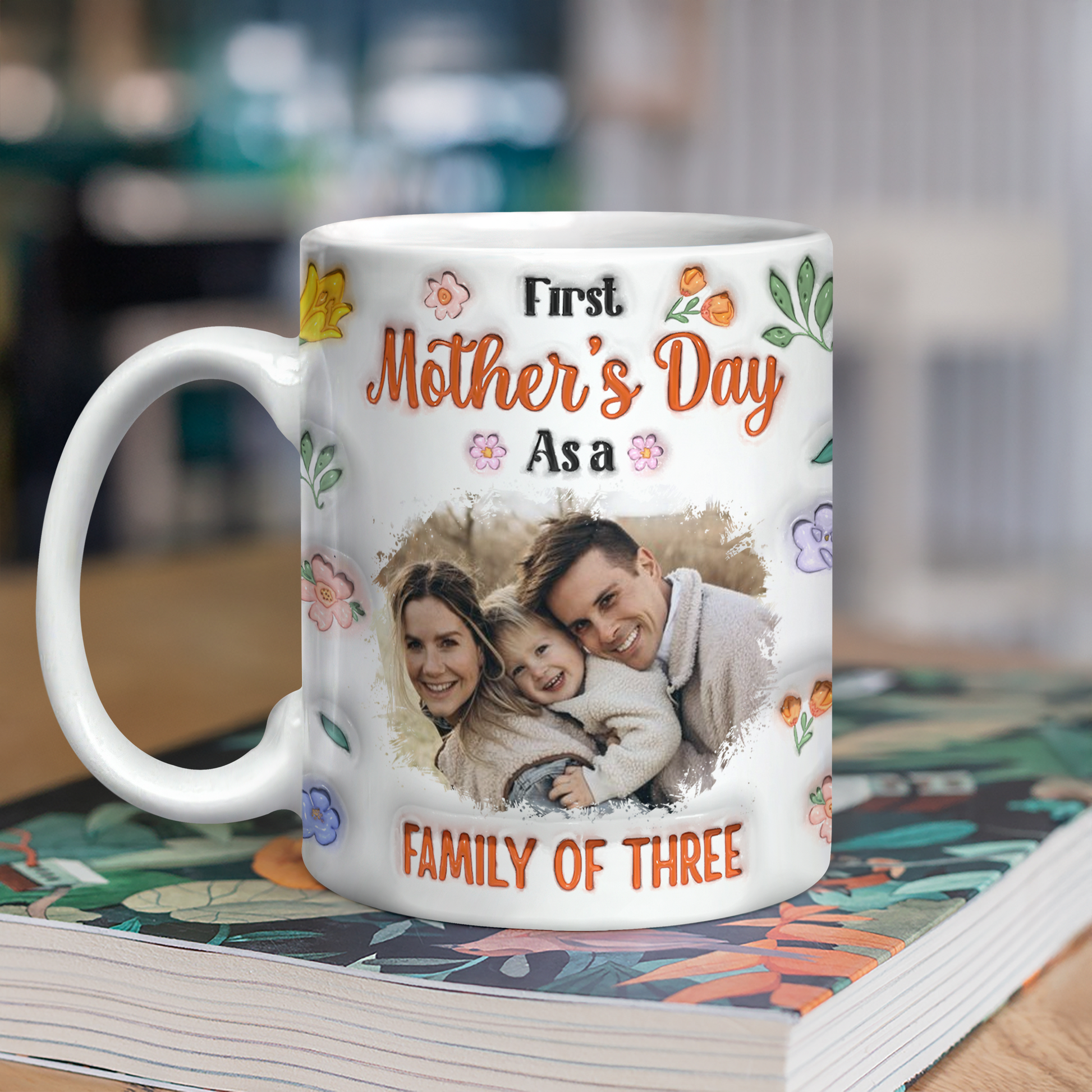 Personalized First Mother's Day Coffee Mug with 3D effect, a custom gift for new moms.