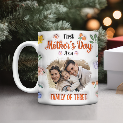 Personalized First Mother's Day Coffee Mug with 3D effect, a custom gift for new moms.