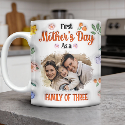 Personalized First Mother's Day Coffee Mug with 3D effect, a custom gift for new moms.