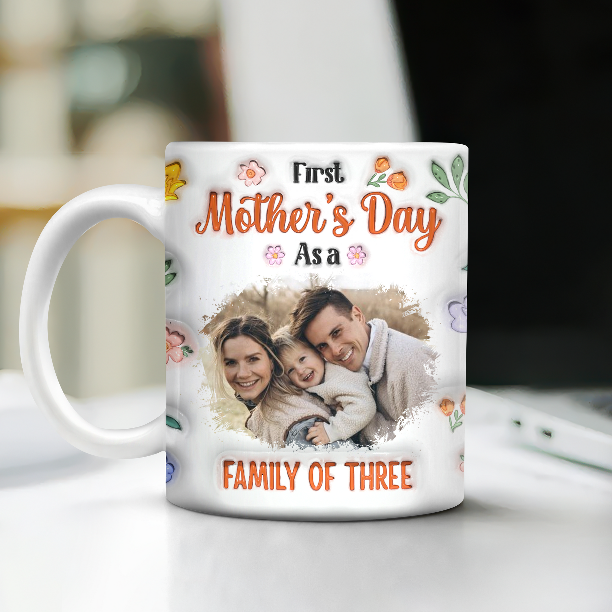 Personalized First Mother's Day Coffee Mug with 3D effect, a custom gift for new moms.