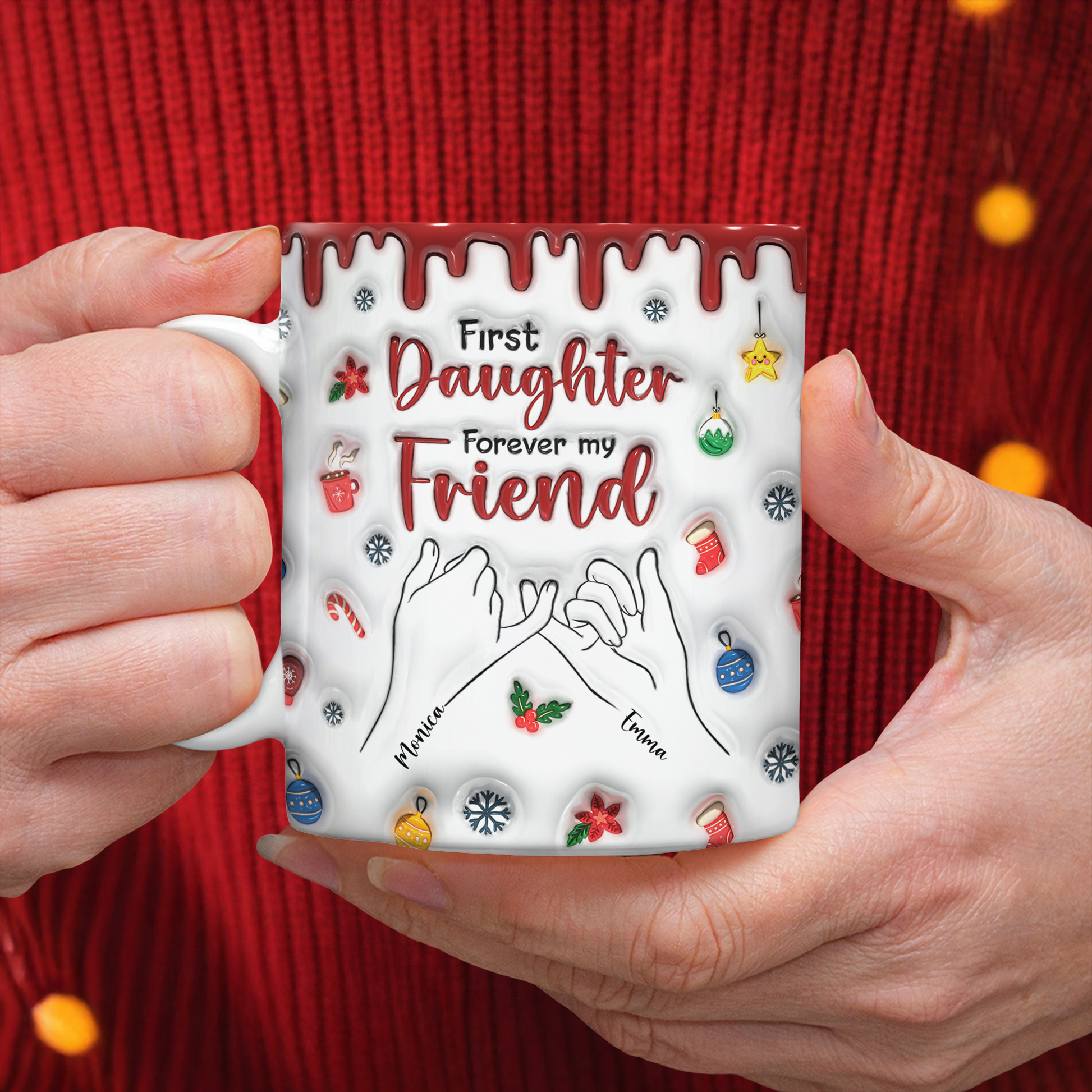 Personalized "First My Daughter, Forever My Friend" coffee mug with a 3D effect design.