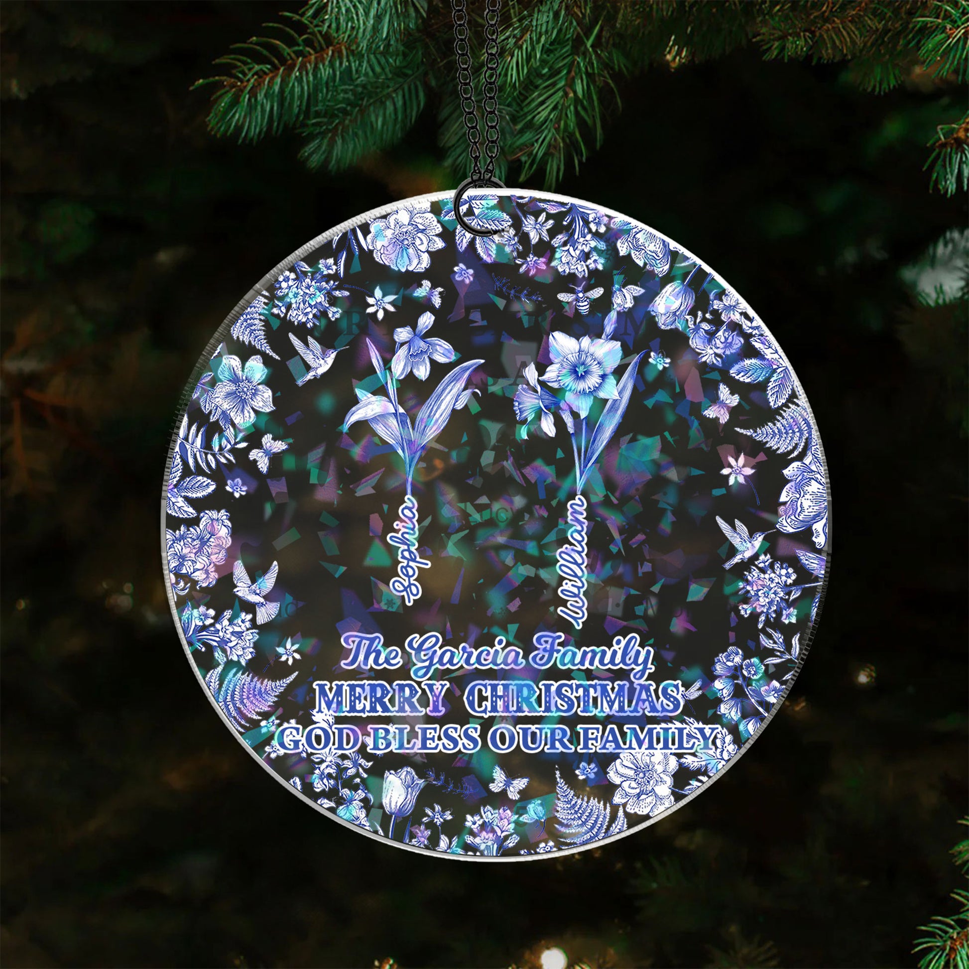 Flowers Garden Christmas Ornament, custom shaped hologram decoration.