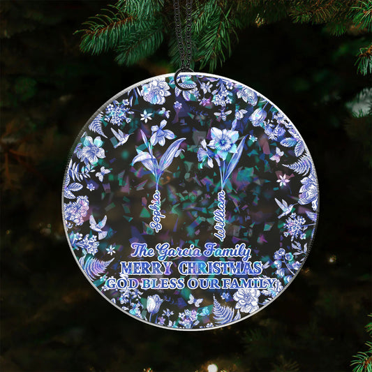 Flowers Garden Christmas Ornament, custom shaped hologram decoration.