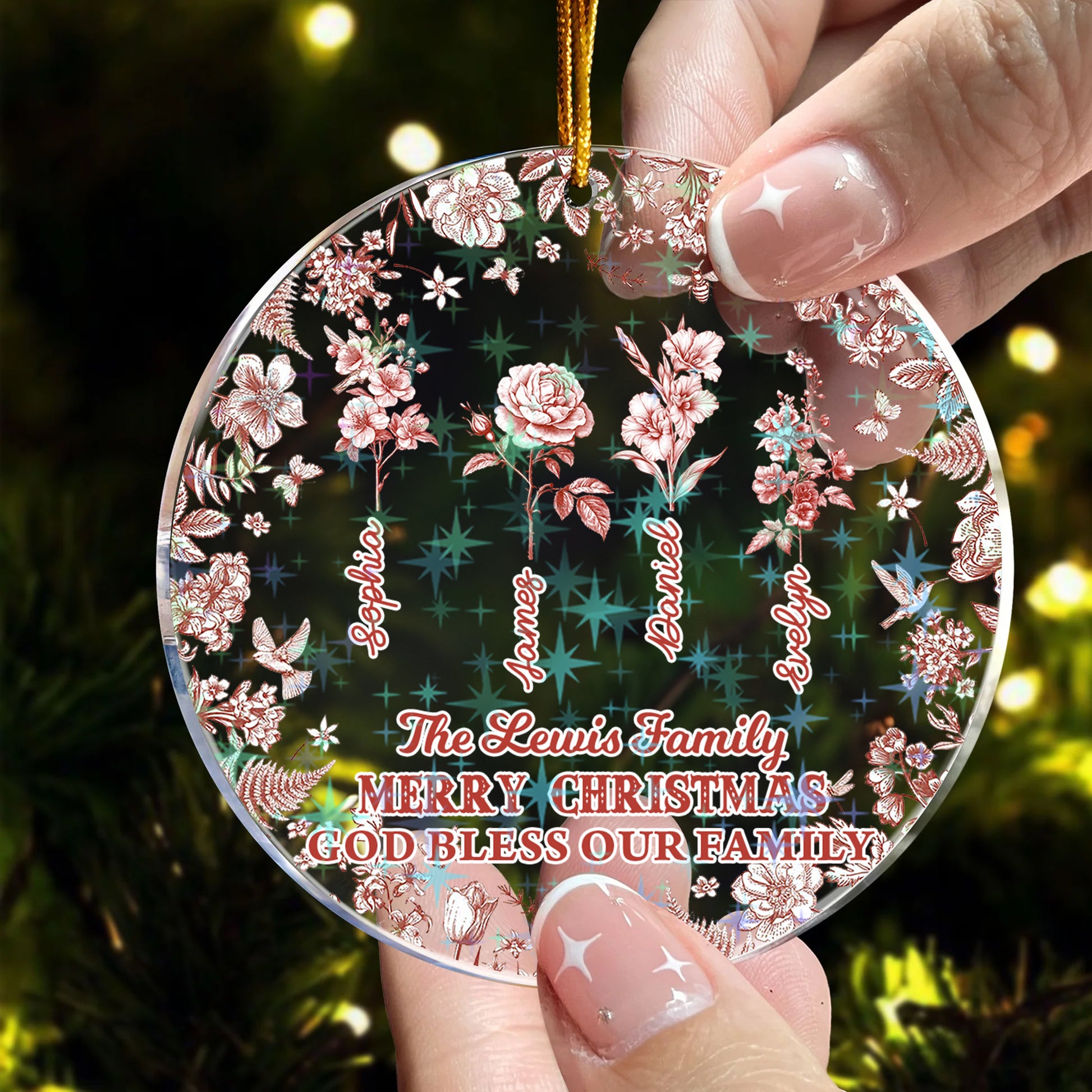 Flowers Garden Christmas Ornament, custom shaped hologram decoration.