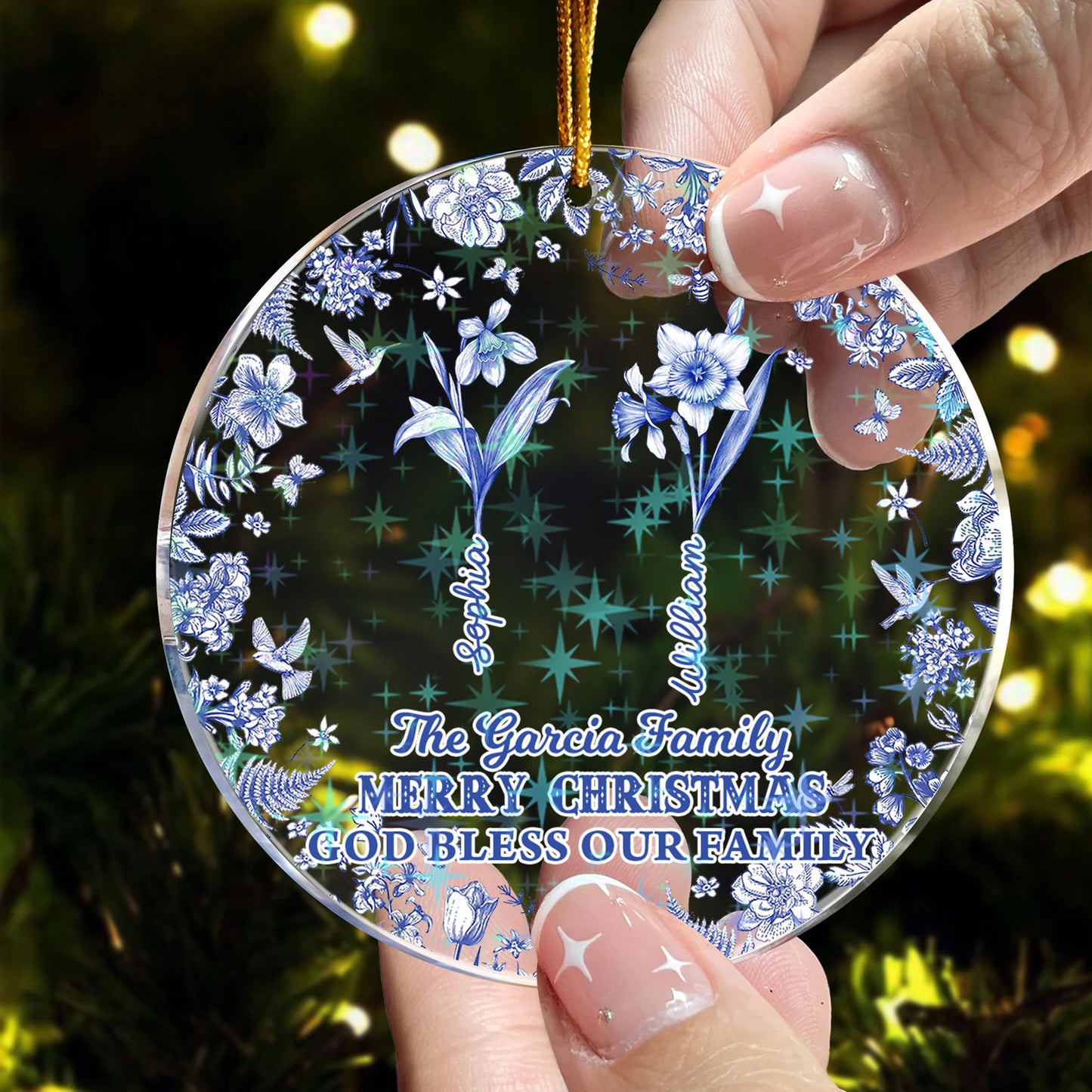 Flowers Garden Christmas Ornament, custom shaped hologram decoration.