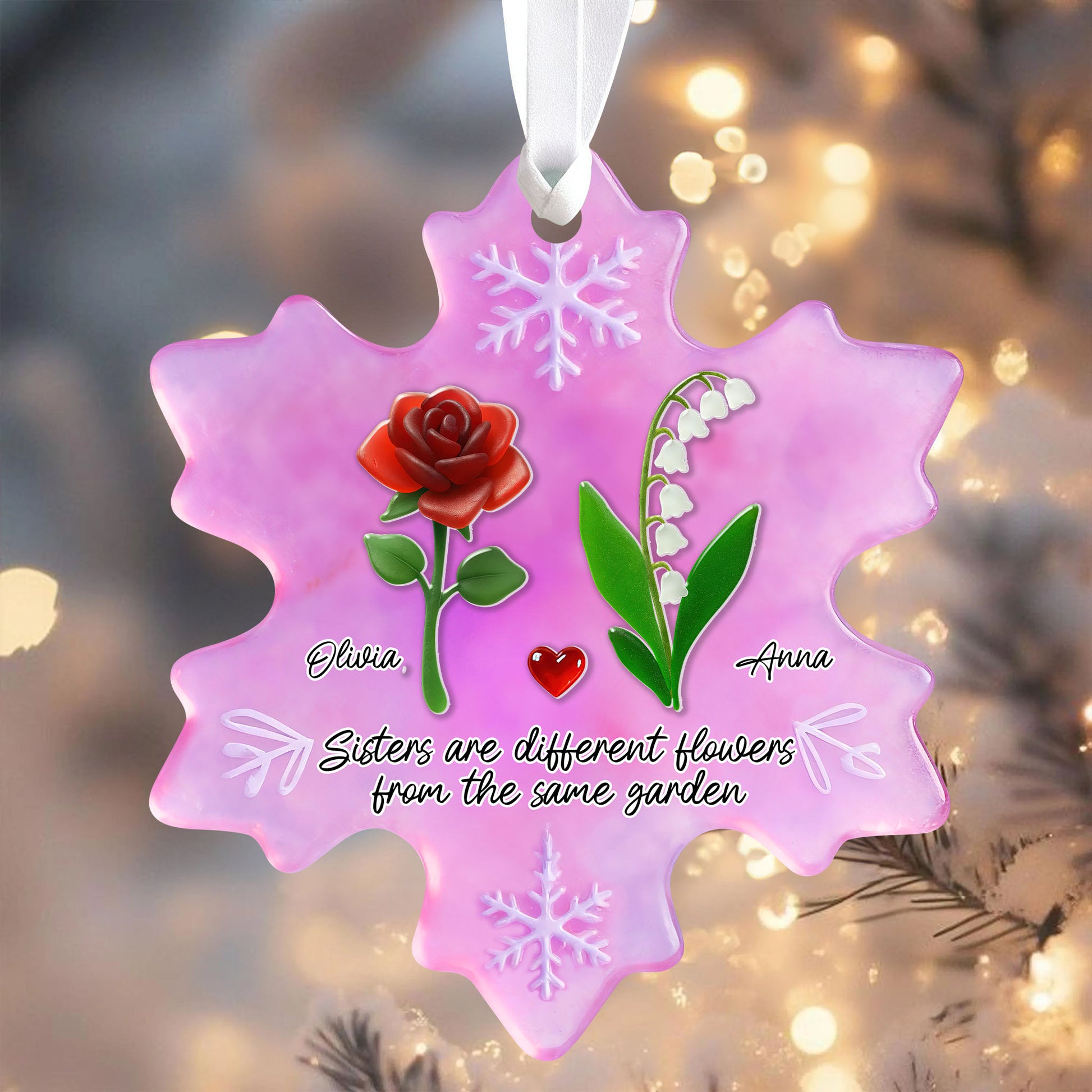 Personalized flowers sea glass ornament, custom acrylic 2-layered decoration.