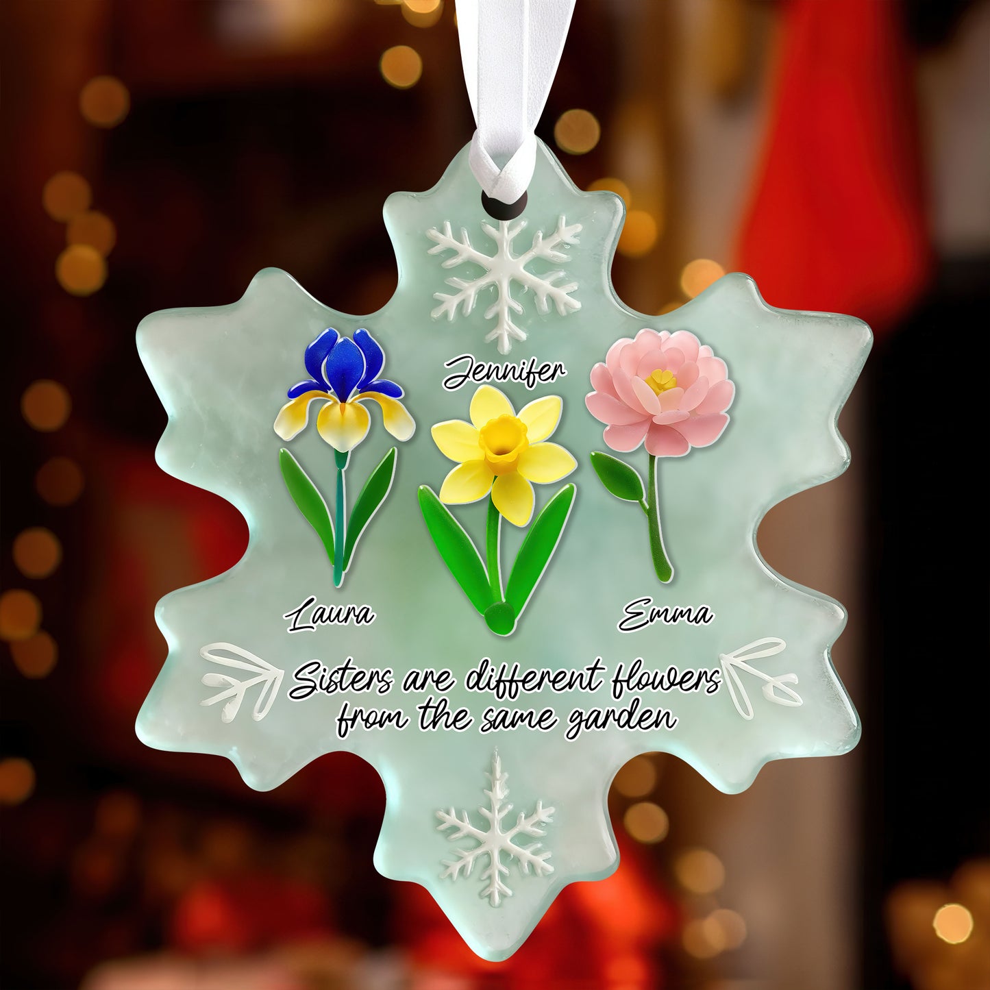 Personalized flowers sea glass ornament, custom acrylic 2-layered decoration.