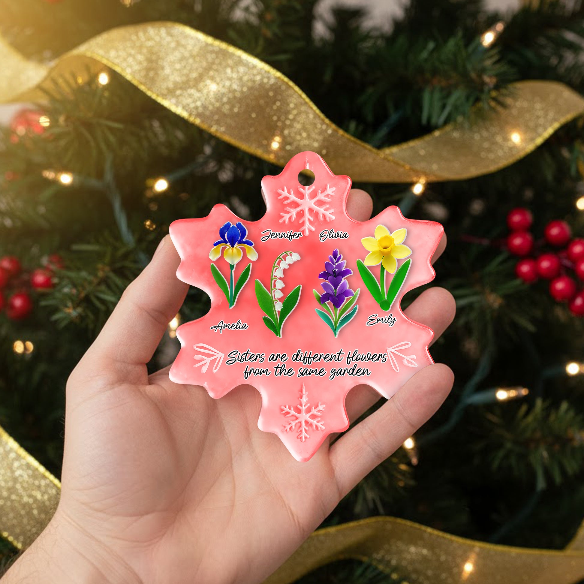 Personalized flowers sea glass ornament, custom acrylic 2-layered decoration.