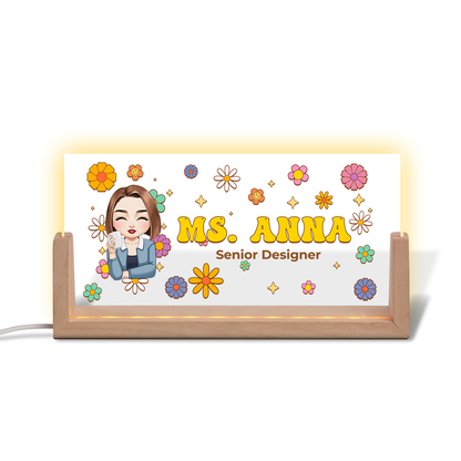 Personalized teacher desk name plate with flowers and custom name, a thoughtful teacher appreciation gift.