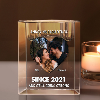 Personalized crystal candle holder, engraved with "Forever in Love," a romantic keepsake gift.