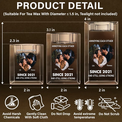 Personalized crystal candle holder, engraved with "Forever in Love," a romantic keepsake gift.