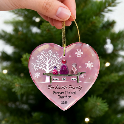 Personalized sea glass ornament with two names linked together, custom acrylic layered design.