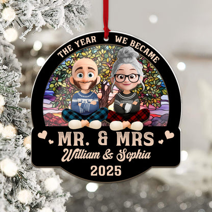 Forever Love Couple Christmas Personalized Suncatcher Ornament - View of a loving couple at a window.