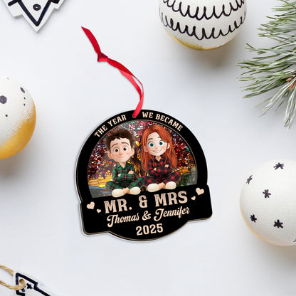 Forever Love Couple Christmas Personalized Suncatcher Ornament - View of a loving couple at a window.