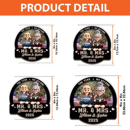 Forever Love Couple Christmas Personalized Suncatcher Ornament - View of a loving couple at a window.