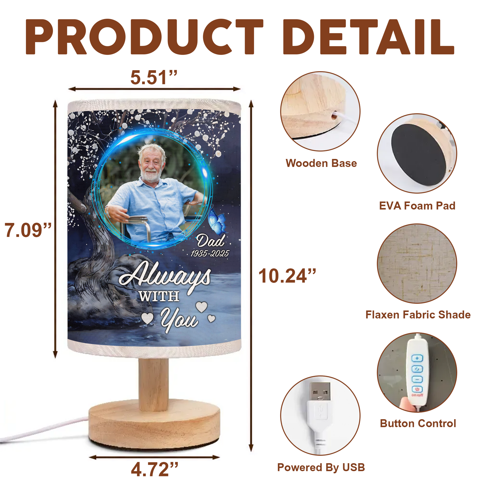 Forever Loved Personalized Fabric Lamp with custom photos and a warm, comforting glow.