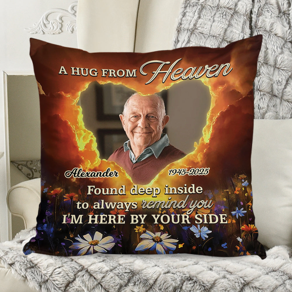 Personalized memorial pillow with "Found Deep Inside" message, a comforting sympathy gift.