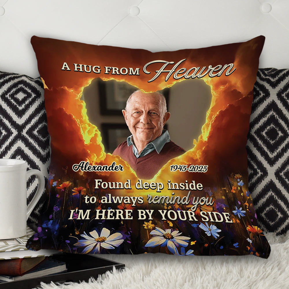 Personalized memorial pillow with "Found Deep Inside" message, a comforting sympathy gift.