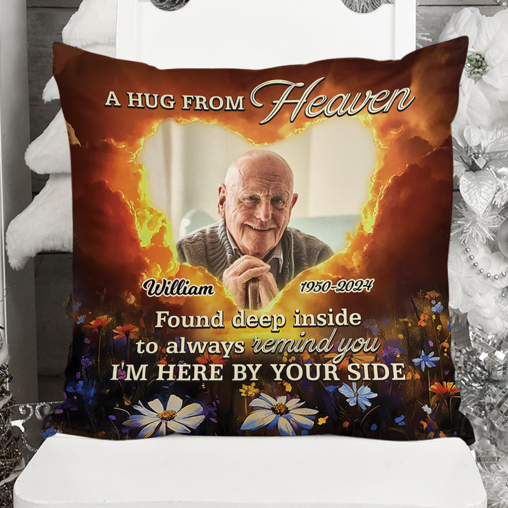 Personalized memorial pillow with "Found Deep Inside" message, a comforting sympathy gift.