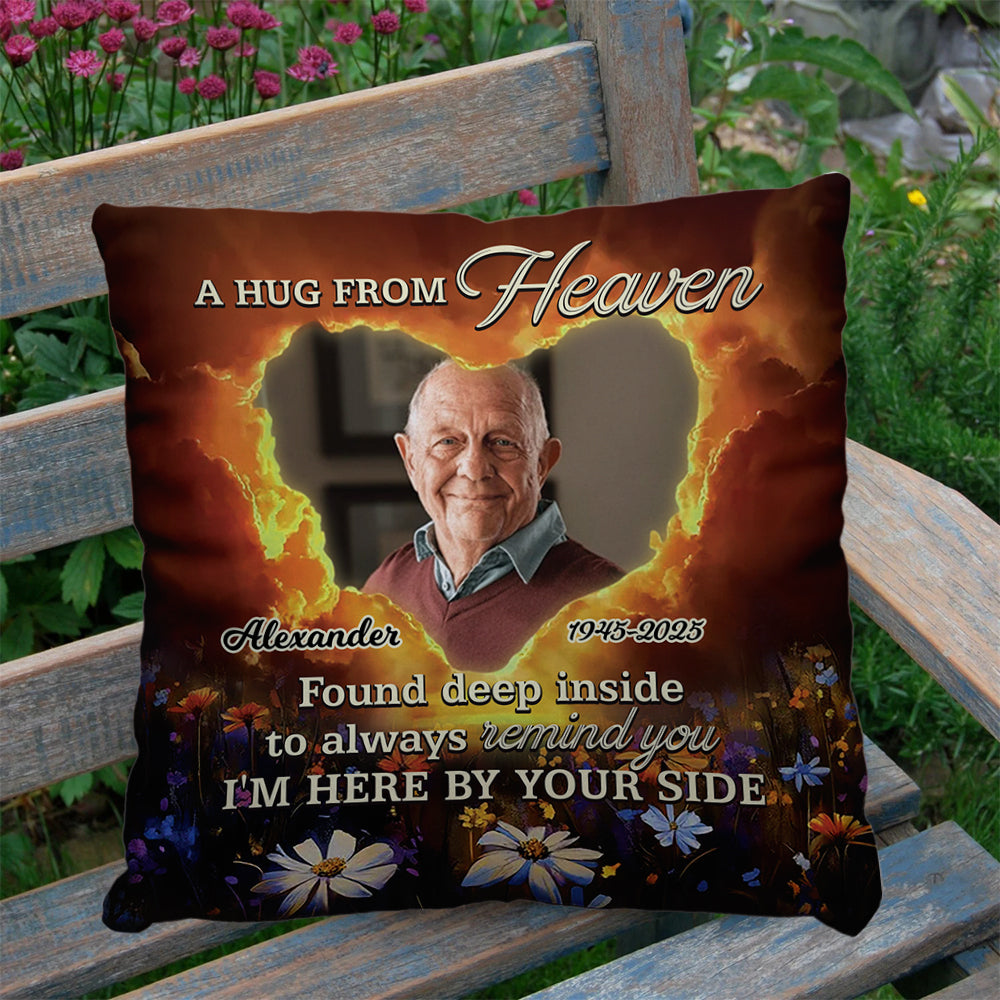 Personalized memorial pillow with "Found Deep Inside" message, a comforting sympathy gift.